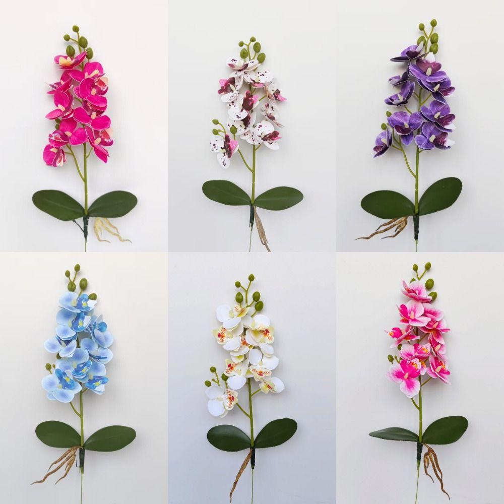New 9 Flowers Artificial Orchid Flowers Pink PVC Artificial Faux Plants Multi-Bloom Fake Flower Living Room Ornaments