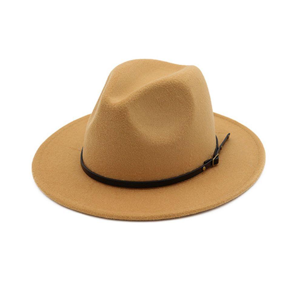 Vintage Felt Fedora Hats with Belt Buckle for Men & Women Wide Brim Outback Hat Panama Jazz Hat Cowboy Hat