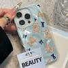 Adorable Cute Bear Pattern Folds Texture Phone Case For iPhone 17 16 15 Pro Max 14 Plus 13 12 11 16E 17 Air With Blue Bows Cover