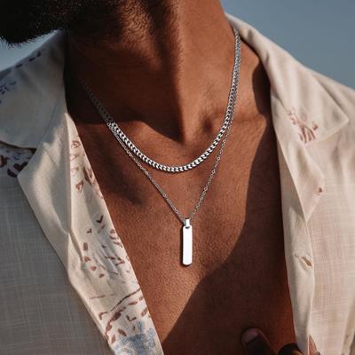 Vertical Bar Stacked Necklaces for Men Boys,Stainless Steel Cuban Chain Twisted Rope Chain Collar,Stylish Zircon Sets Gifts