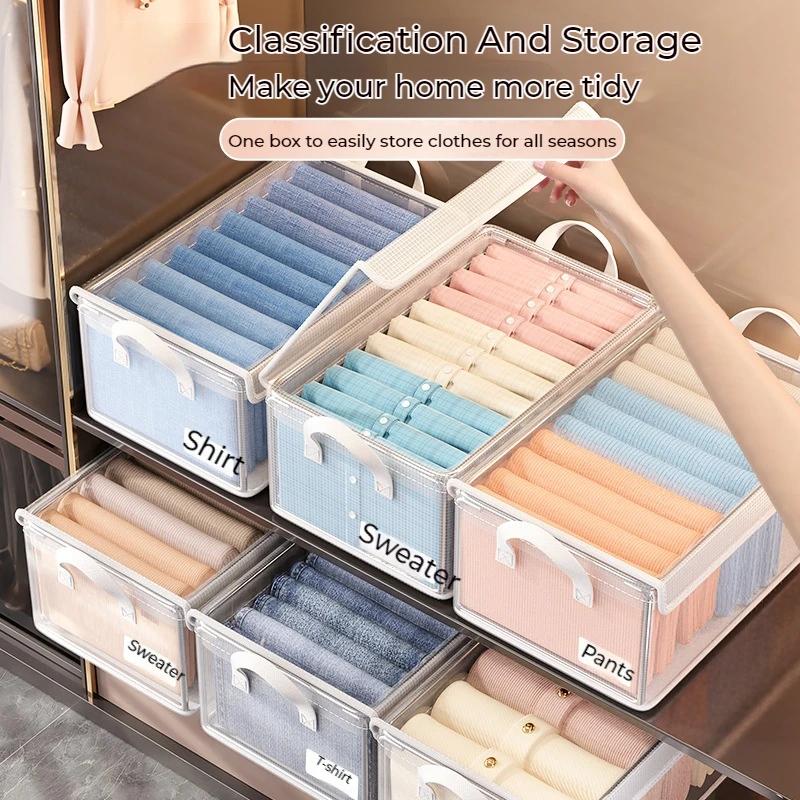 Foladable Clothes Storage Box Transparent PVC Wardrobe Organizer Underwear Socks Storage Basket Household Storage Artifac
