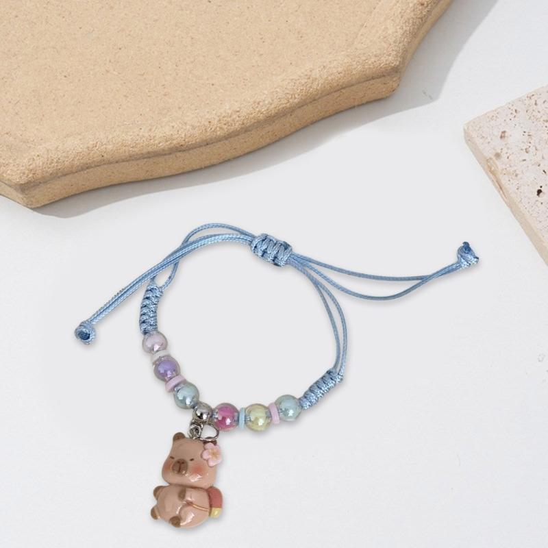 Colorful Macaron Rope Bracelet For Kids With Cute Cartoon Capybara Designs And Adjustable Soft Strap Perfect For Gifts