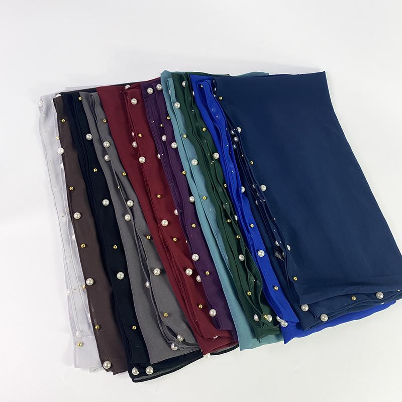 20252025 solid color fashion solid color chiffon nails pearl scarf women's bag headscarf chiffon cover headscarf