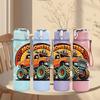 1PC Retro Monster Truck Vintage Vehicle 750ml Color Plastic Sports Water Bottle Leakproof Flip Straw Lid Suitable for Sports Office Home Use
