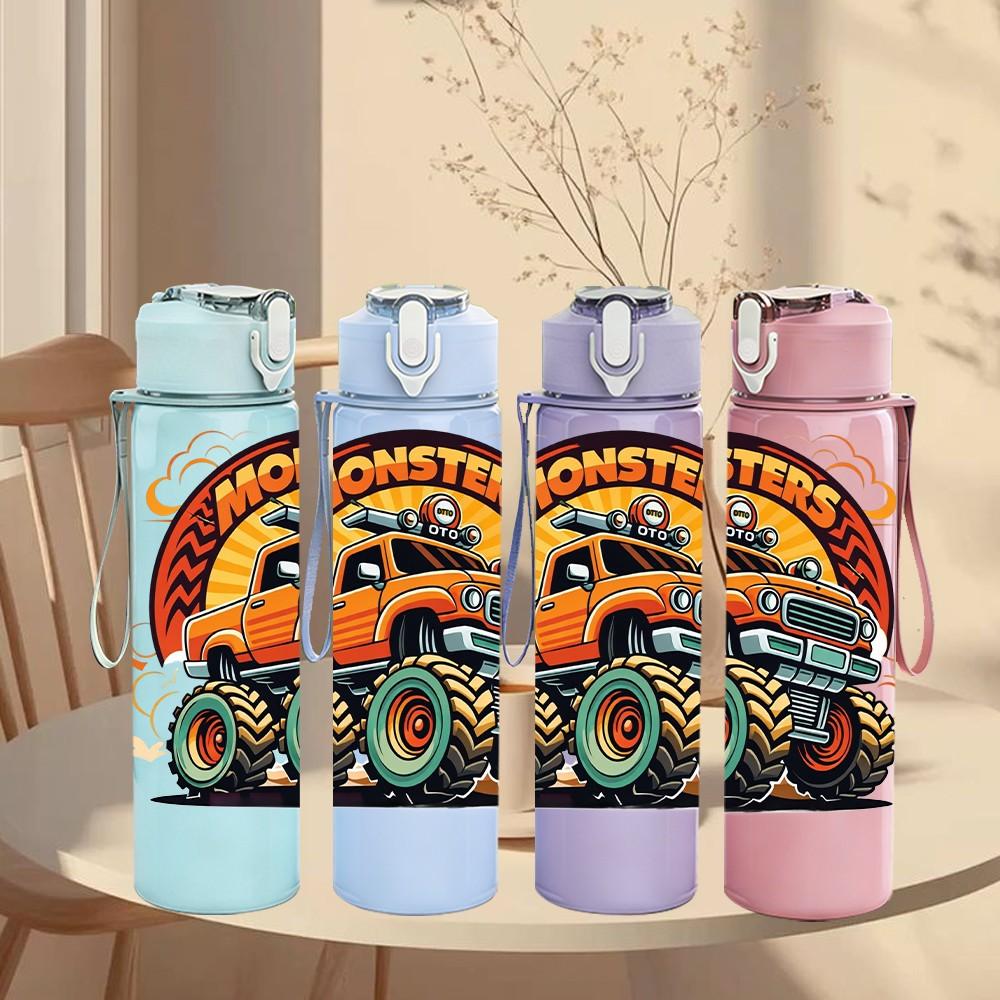 1PC Retro Monster Truck Vintage Vehicle 750ml Color Plastic Sports Water Bottle Leakproof Flip Straw Lid Suitable for Sports Office Home Use