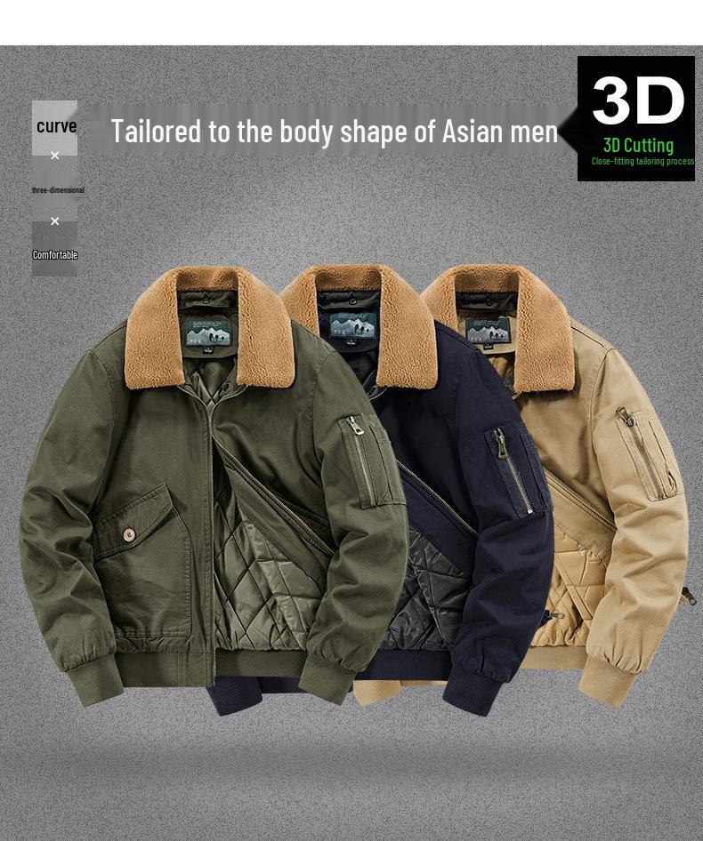 Herren Plus Size Baumwolljacke mit Fleecefutter und abnehmbarem Kragen - Herbst Winter 2022 Kollektion, Modell 7022A.