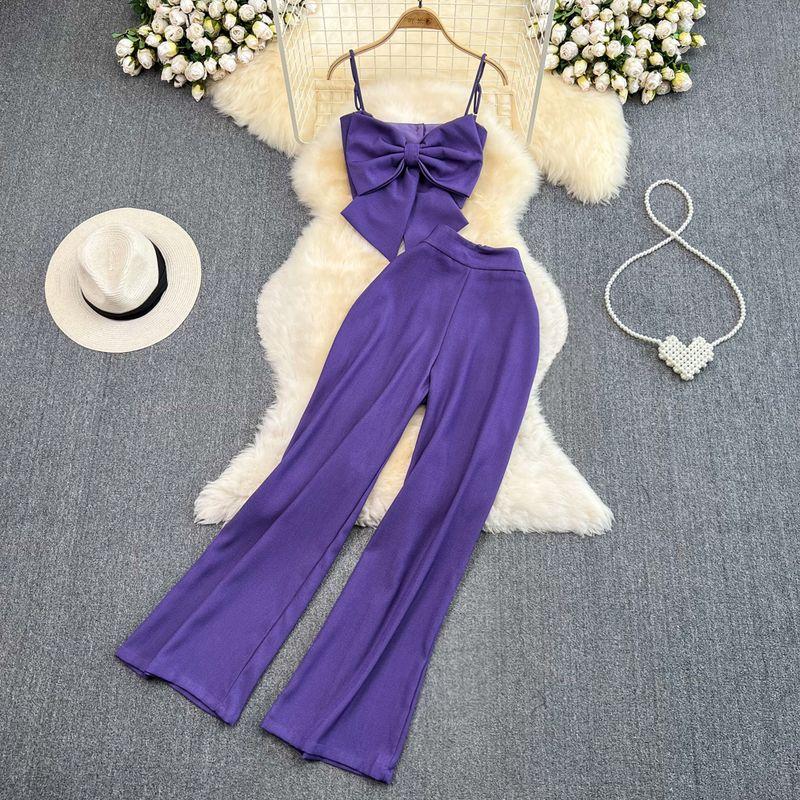 

Bows High Waist Drooping Casual Straight-Leg Fashion Suit Purple All yards