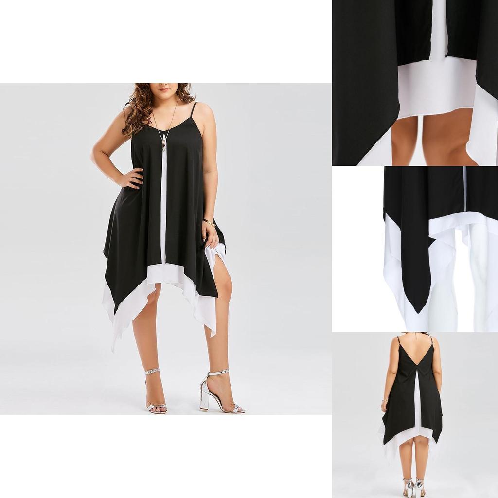 Women Plus Size V Collar Loose Bilayer Dress With Irregular Mini Silhouette For Casual And Party Wear