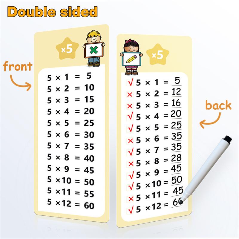 15-Pack Reusable Math Flash Cards, Wipe-Clean Times Tables (0-12) For Kids Math Practice, Multiplication Game Math Learning Aids