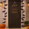 Elegant Natural Wood Sign Halloween Wooden Door Sign, Black Cats Broom Front Hanger, Rustic Nordic Style Hanging Welcome for Home Window Wall