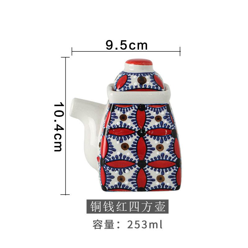 Hand Drawn Ceramic Seasoning Pot Kitchen Spice Container Oil Can Vinegar Pot Seasoning Bottle Ceramic Jar Spice Jar Oil Pots