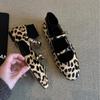 Sheepskin Version~ Niche Hollow Mary Jane Single Shoes Leather Retro Round Head Leopard Print Light Mouth Flat Bottom Ballet Shoes Women