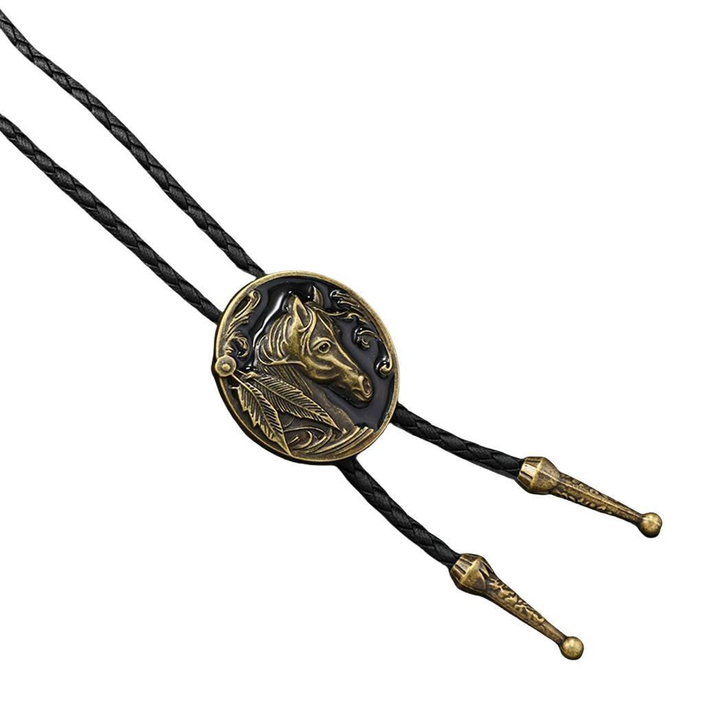 Einzigartige Western Rodeos Bolo Krawatte mit Emaille Metallabzeichen Anhänger Lederkordelkette für modebewusste Männer