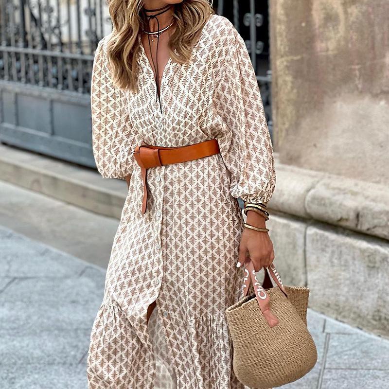 

BITCED Fashion Autumn Winter Long Sleeve V-Neck Casual Dresses S хаки