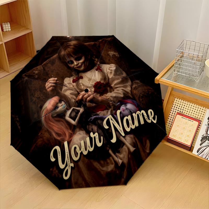 Custom Text Automatic 8 Bone Umbrella, Portable Sun Rain Protection UmbrellaThe Conjuring Annabelle
