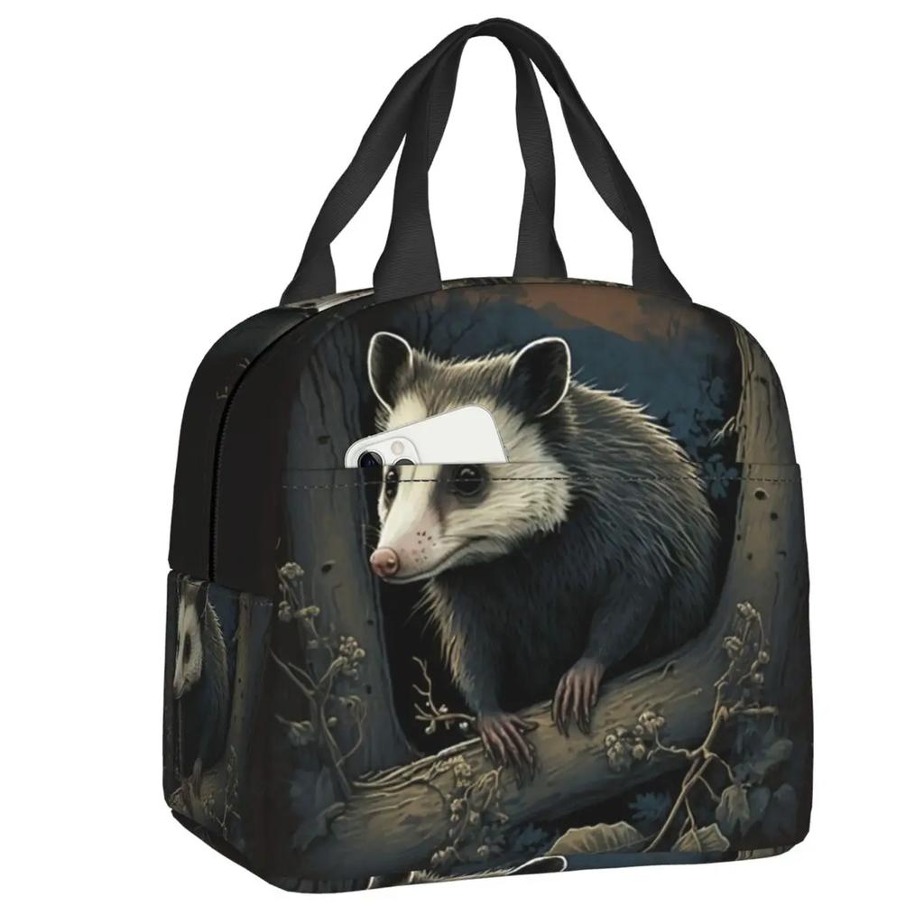 Opossum Insulated Lunch Tote Bag for Women Animal Pet Resuable Thermal Cooler Food Lunch Box Outdoor Camping Travel