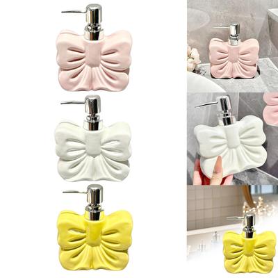 Bow Hand Soap Dispenser Refillable Liquid Hand Soap Jar Ceramic Hand Soap Bottle for Lotion Dish Soap Shampoo Kitchen Countertop