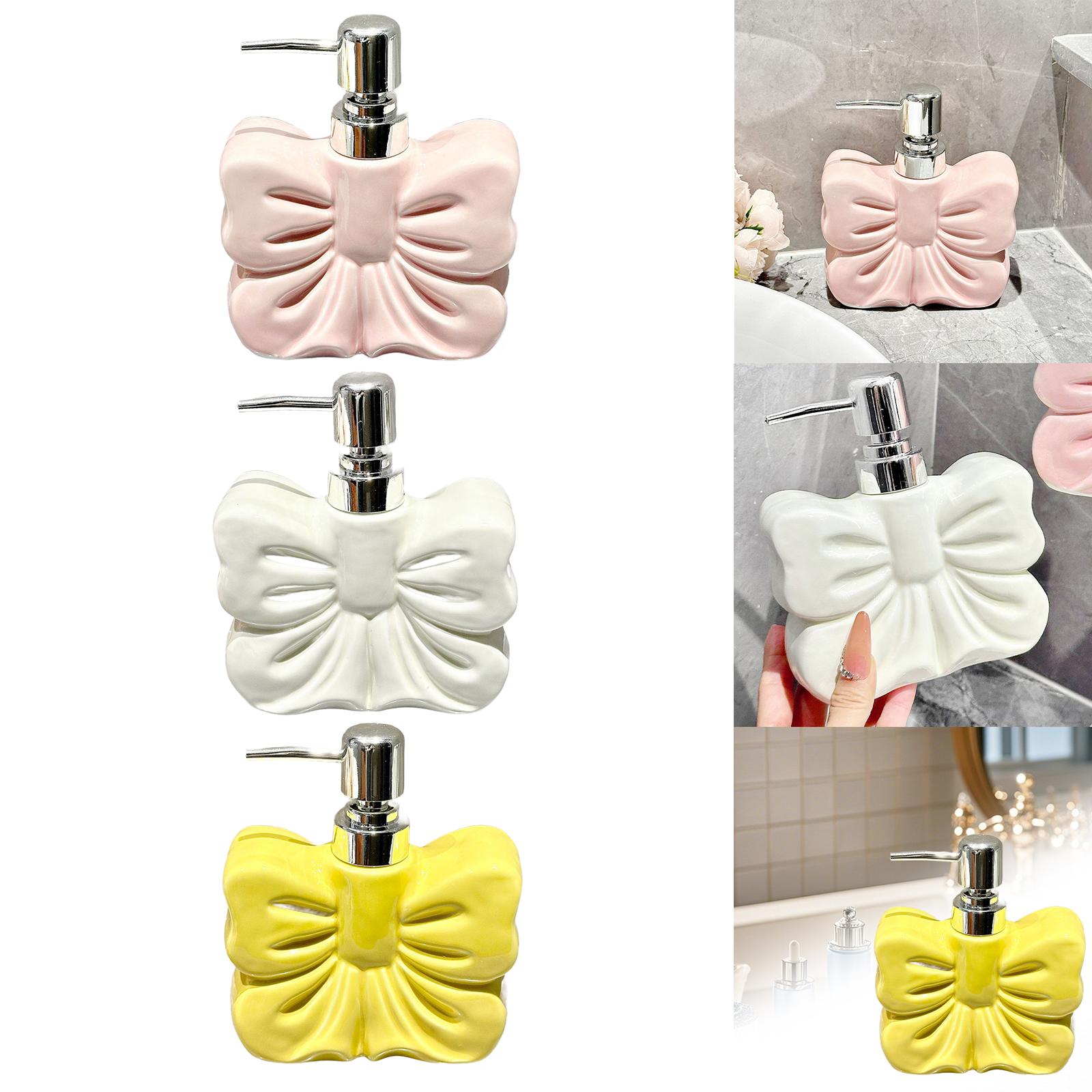 Bow Hand Soap Dispenser Refillable Liquid Hand Soap Jar Ceramic Hand Soap Bottle for Lotion Dish Soap Shampoo Kitchen Countertop rosa