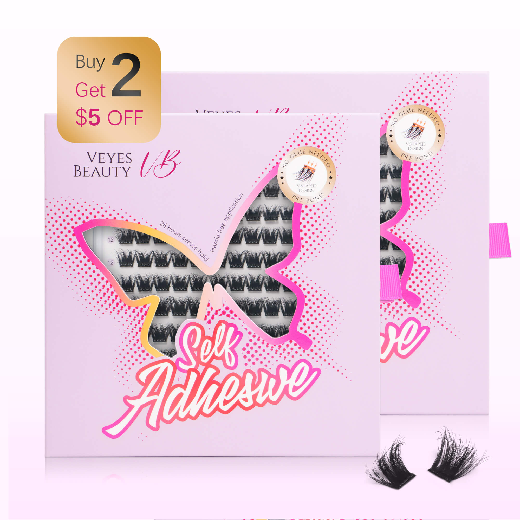 

Veyesbeauty Marvel Cluster Lashe Pre-Glued Invisible Band Clear Adhesive 100 Clusters 10-16mm 2 x Lash Tary чорний