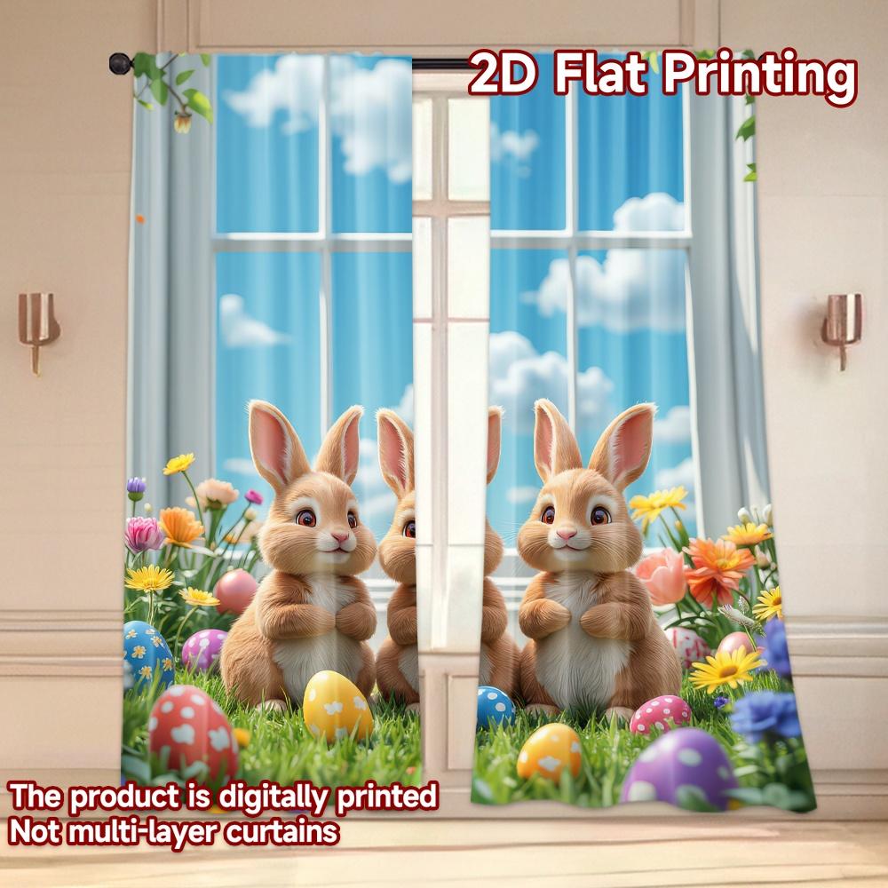 2D Flachdruck 2 Stück Vorhang Osterhasen und Eier(1 Digitalbedruckter Polyester-Vorhang Festliche Wanddekoration Zur festlichen Nutzung
