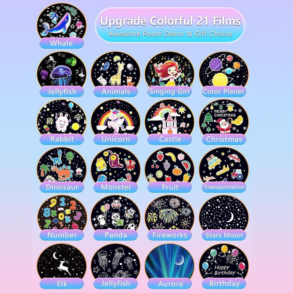 Crown Galaxy Projector 21 In 1 Light Lamp 360-degree Rotating Bedroom Night Happy Birthday Usb Charged Led Projection Atmosphere