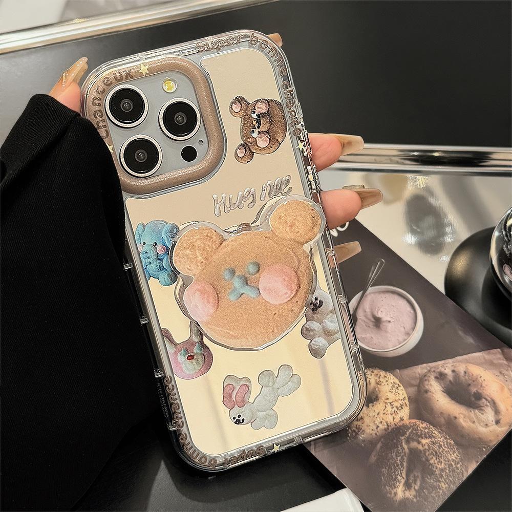 Cookies Bear Stand Suitable for 16ProMax Apple 15 Mobile Case IPhone 13 Mirror 12 Bracelet 11