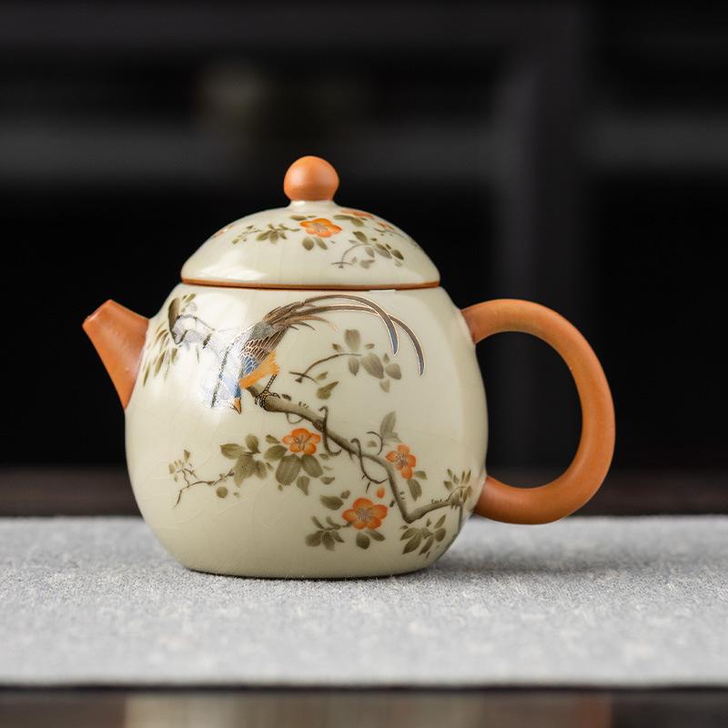 

Enamel full color Ru kiln teapot handmade famous dragon egg single pot brewing teapot can raise one pot and two cups as a gift