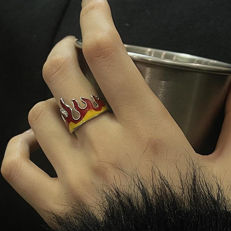 Retro Pierścień Płomienia Dla Mężczyzn Kobiet Punk Gotycki Rock Hiphop Regulowany Otwarty Pierścień Akcesoria Cosplay Portgas D Ace Kreatywny Cyrkon