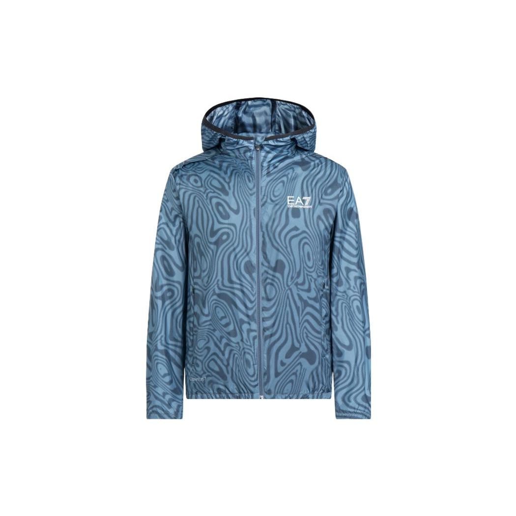 Emporio Armani EA7 SS22 Patterned Letter And Number Print Hooded Zip Casual Jacket Men jackets Blue 3LPB11-PN2TZ-2508 M
