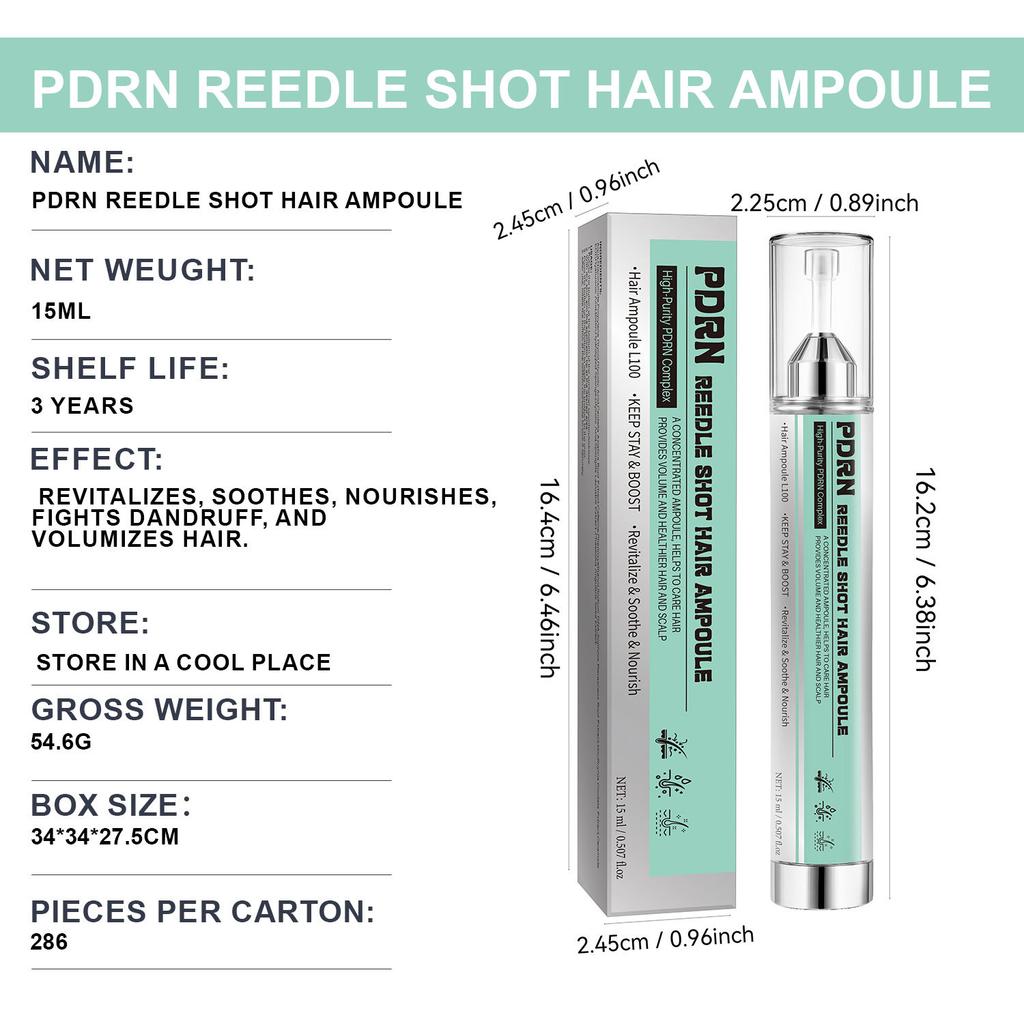 PDRN Hair Ampoule Strong Hair Care Treatment for Hair Loss Prevention, Damaged Hair Repair, Scalp Nourishment, Hair Strengthening, Unisex, 10 Ampoules