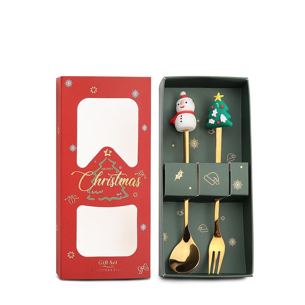 Christmas Dinnerware Set Golden Stainless Steel Spoon and Fork Set Cute Children's Gifts Rice Spoon Fruit Fork Table Accessories