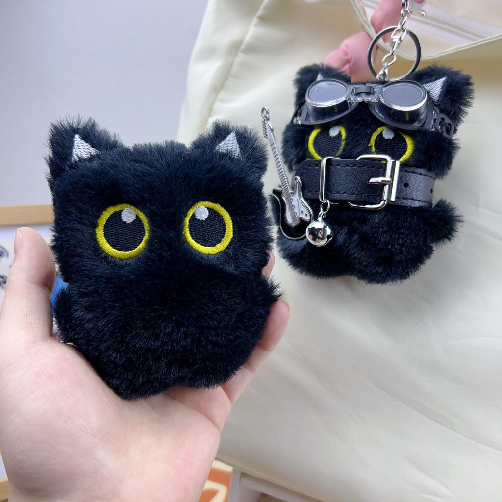 Cute Rock Music Black Cat Black Cat Keychain Punk Guitar Pendant Cat Ghost Wings Backpack Hanging Ornament  Back Parts