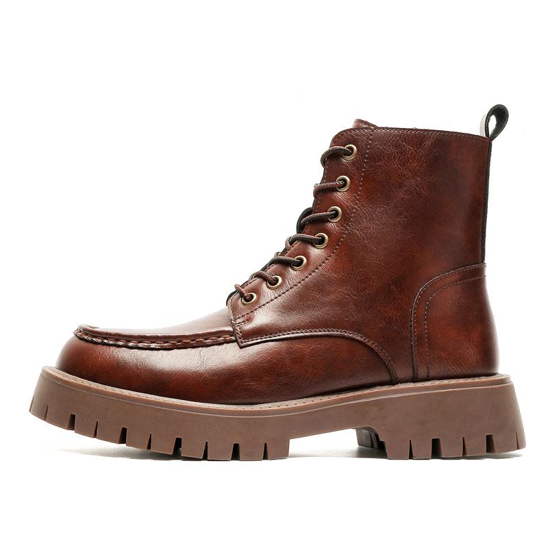 Martin Stiefel Herren High-Top Britischer Stil Retro Dicksohlige Erhöhende Medium-Top Stiefel Weichleder Herbst Workwear Stiefel 86689-J