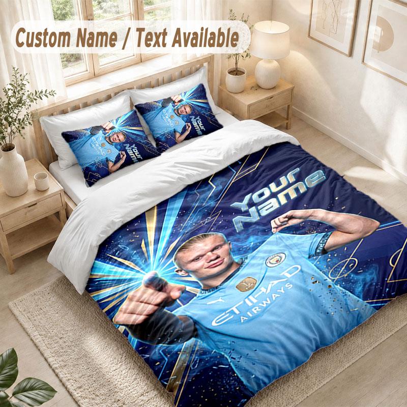 Custom Name Bedding Set 3 PiecesErling Haaland Print Duvet Cover + 2 Pillowcases Soft Bed Decor