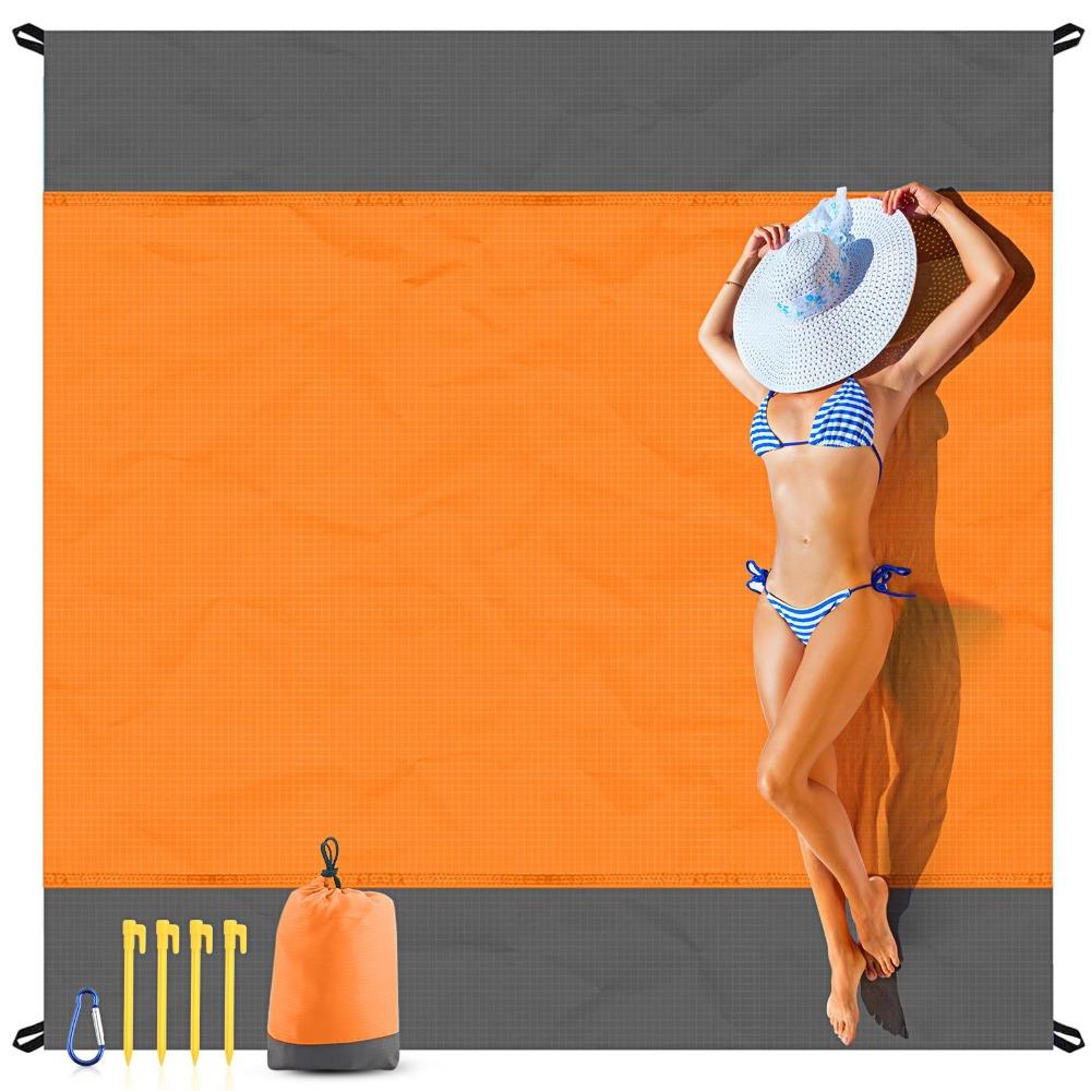 210x200cm Lomme Strandteppe Sammenleggbar Sandstrandmatte Campingmatte for Utendørs Camping Reise