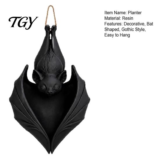 Spooky Home Porch Planter Hanging Bat Plant Pot, Gothic Resin Planter, Halloween Unique Decor Container for Trailing Vines, Artificial Plants, Indoor