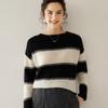 Women's Off-Shoulder Striped Cashmere Sweater - Long Sleeve Knit Pullover