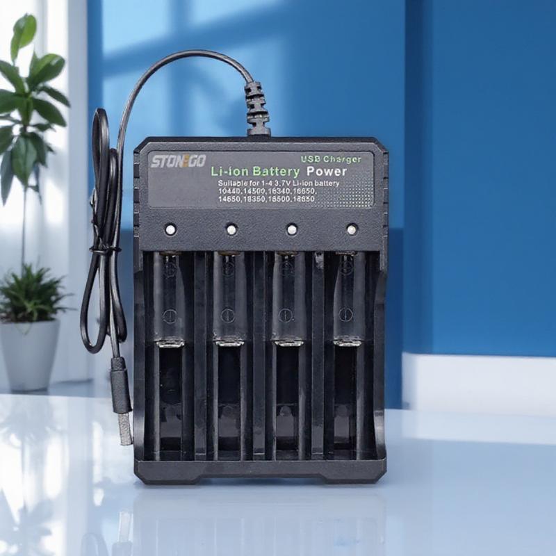 4 Slot USB Battery Charger for 18650 3.7V Li-ion Rechargeable Cells Compatible with 10440 14500 16340 18500 18350 14650 16650