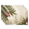 4pcs Christmas Placemats Holiday Dining Mats Pine Branch Pinecones Ornaments Red Green Xmas Table Decor for Festive Dinner Party