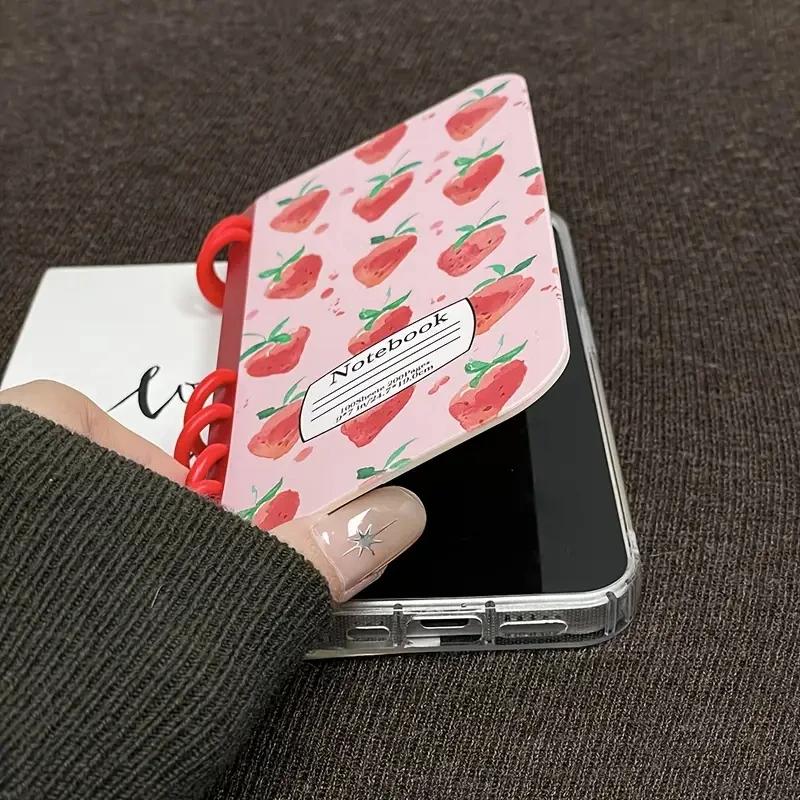 Cute Strawberry Fruit Flip Phone Case For iPhone 17 Air 16 15 14 13 12 11 Pro Max Plus Coil Notebook Shape Shockproof Cover