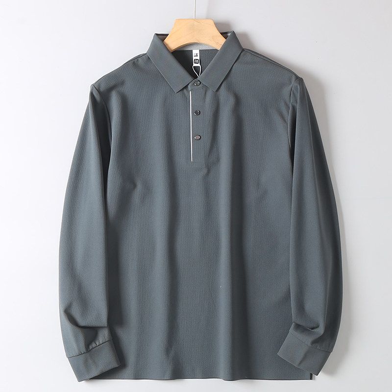 Foreign Trade Surplus Order American Fleece-lined High end Knitted Lapel Long sleeve Base T-shirt Men's Spring and Autumn Business Leisure Polo Shirt