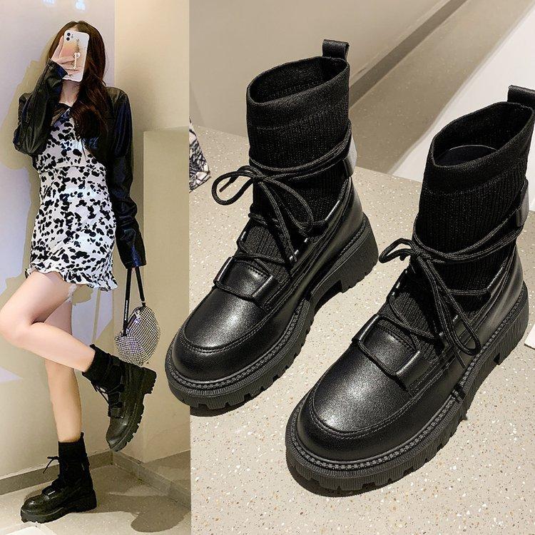 

Ботинки мартинсы женские в британском стиле осень 2025 новые черные на платформе утепленные короткие ботинки женские ботинки-носки ботинки Spice Girls 43