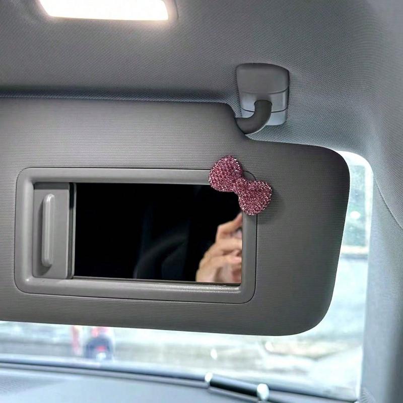 1pc Car Interior Decor DIY Rhinestone Bow Leopard Print Makeup Mirror Decor, Cute Ins Style, Multiple Options