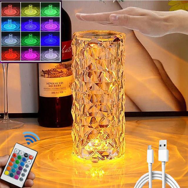NOU Cablu reîncărcabil/USB fără fir 1/3/7/16 culori Lampă de masă din cristal Lumini pentru decorare dormitor de lux Lampă tactilă Lampă de masă cu lumină de noapte LED de cristal