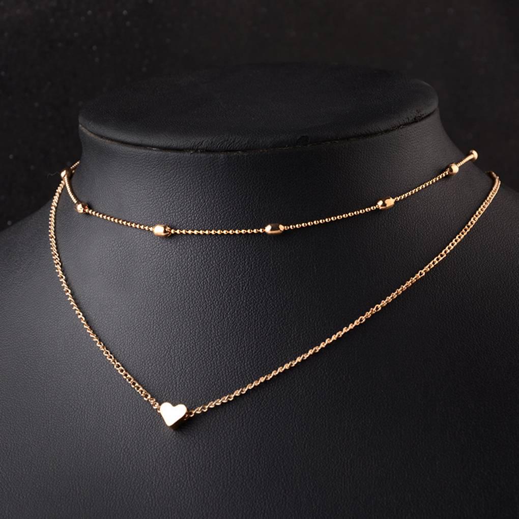 Multi Layers Heart Pendant Women Girl Clavicle Necklace Plating Alloy Adjustable Neck Decorative Jewelry