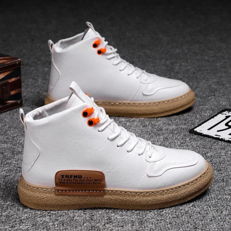 

Модные мужские ботинки 1s, британская обувь, повседневные кожаные мужские ботильоны, высокие мужские ботильоны на шнуровке, 2024, новые туфли на платформе 44 белый