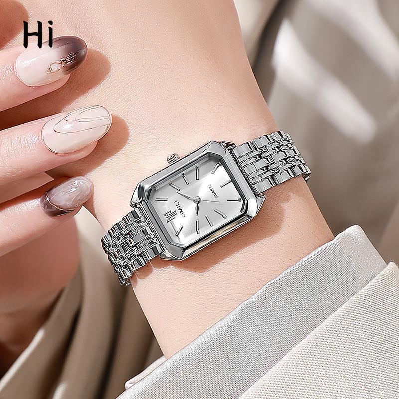 

Дренажные новые легкие роскошные женские часы с ремешком из легированной стали, женские студенческие модные квадратные кварцевые часы