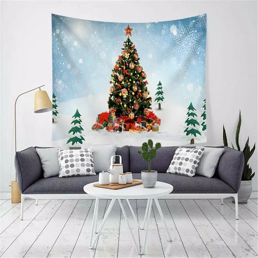 Cartoon Santa Claus Pattern Tapestry Home Bedroom Living Room Wall Decoration Christmas Theme Tapestry