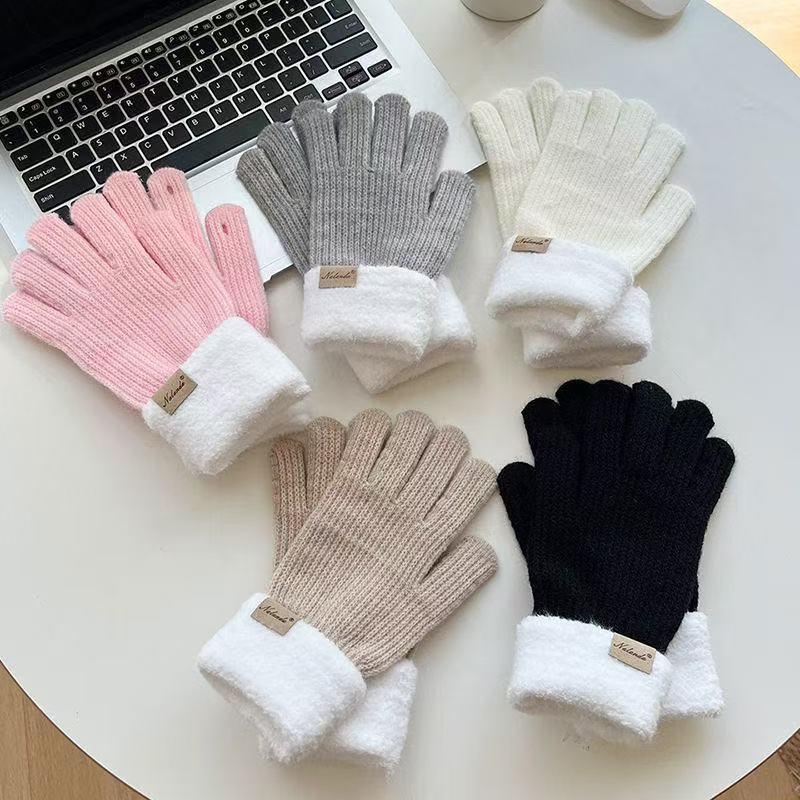 Knit Gloves for Women Winter Warm Fingerless Touchscreen Gloves Cute Cycling Cold Weather Half Finger Anti Slip Riding Gloves