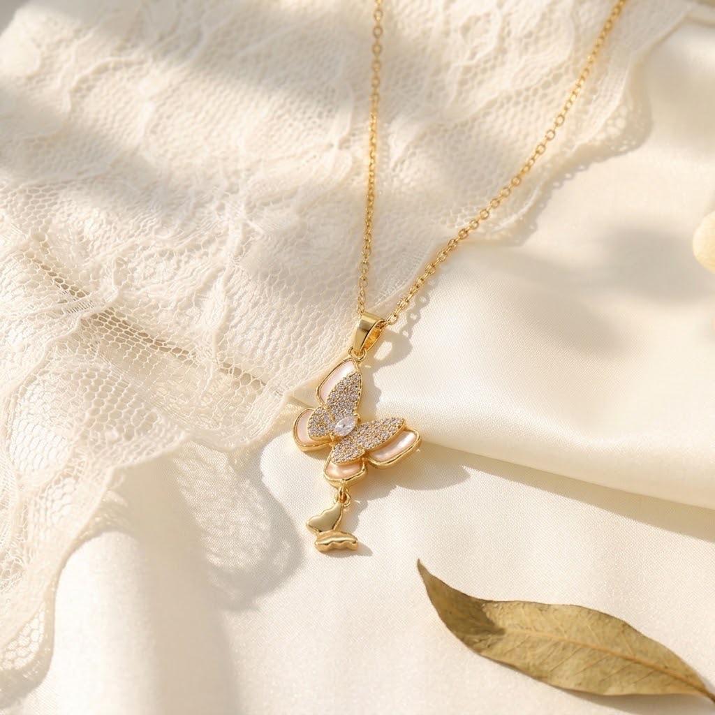 Colorful Cartoon Titanium Steel Zircon Pendant Necklace - Women's Light Luxury Clavicle Chain